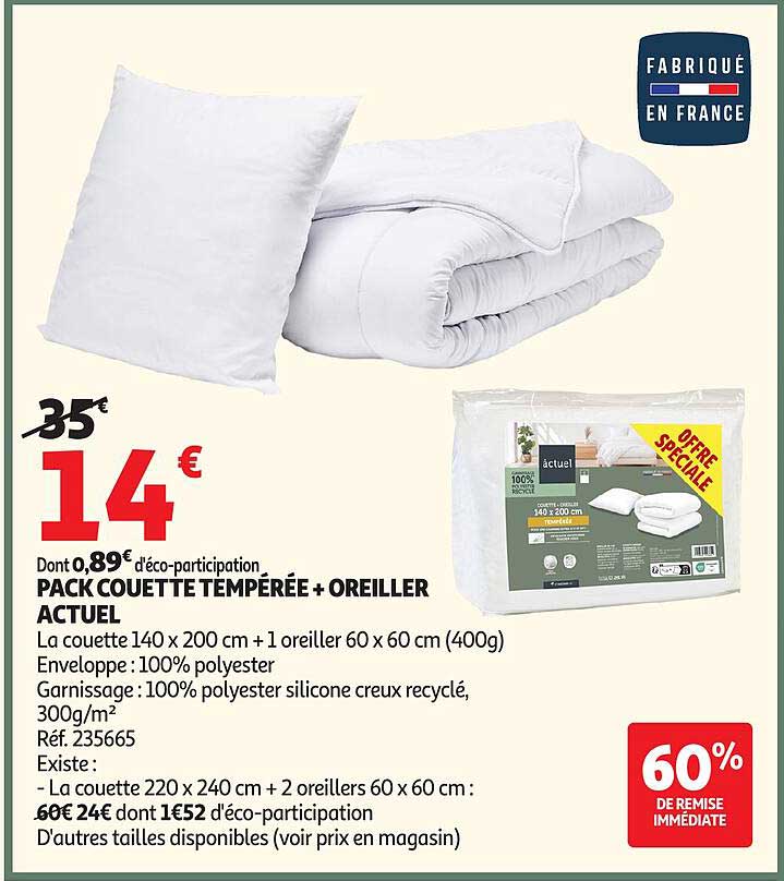 PACK COUETTE TEMPÉRÉE + OREILLER ACTUEL