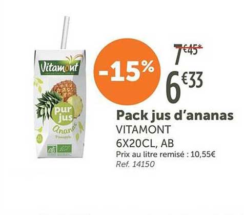 Pack jus d’ananas VITAMONT 6X20CL, AB