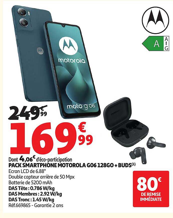 PACK SMARTPHONE MOTOROLA G06 128GO + BUDS