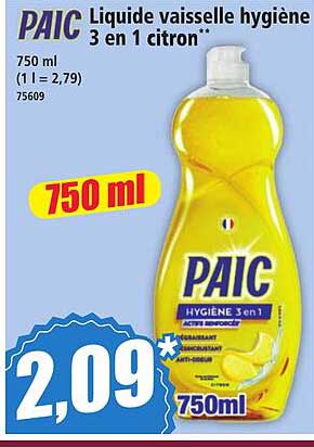 PAIC Liquide vaisselle hygiène 3 en 1 citron**