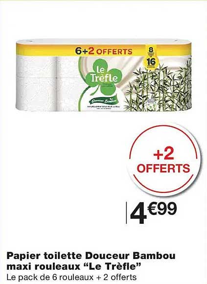 Papier toilette Douceur Bambou maxi rouleaux “Le Trèfle”