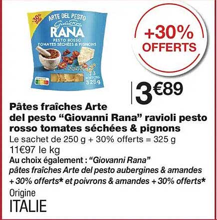 Pâtes fraîches Arte del pesto “Giovanni Rana” ravioli pesto rosso tomates séchées & pignons