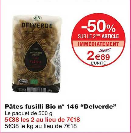 Pâtes fusilli Bio n° 146 “Delverde”