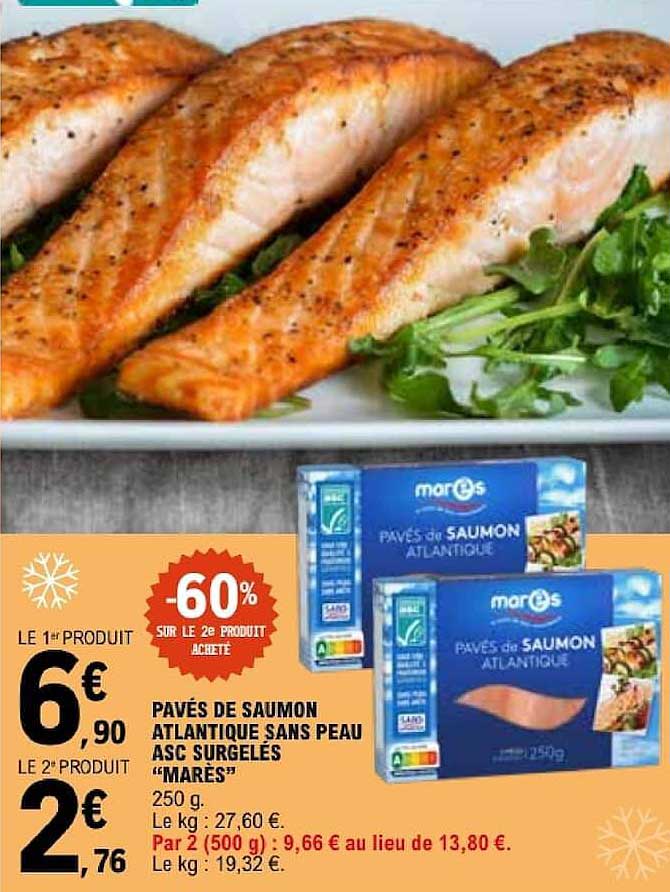 PAVÉS DE SAUMON ATLANTIQUE SANS PEAU ASC SURGELÉS "MARÈS"