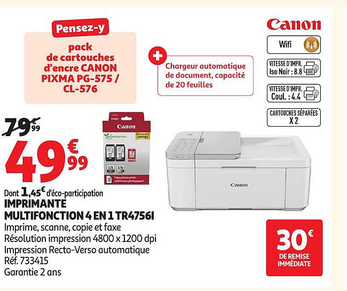 Pensez-y pack de cartouches d'encre CANON PIXMA PG-575 / CL-576 + Chargeur automatique de document, capacité de 20 feuilles