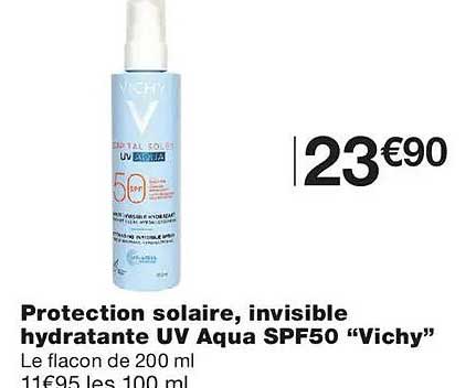 Protection solaire, invisible hydratante UV Aqua SPF50 “Vichy”