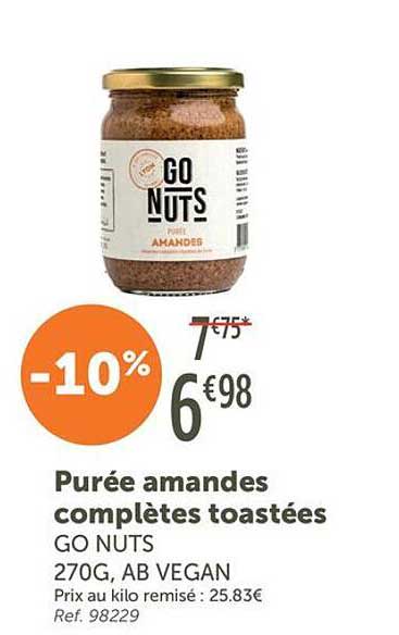 Purée amandes complètes toastées GO NUTS 270G, AB VEGAN