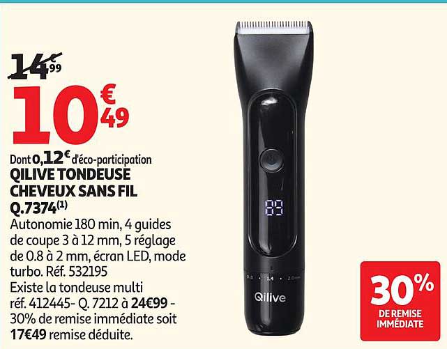 QILIVE TONDEUSE CHEVEUX SANS FIL Q.7374