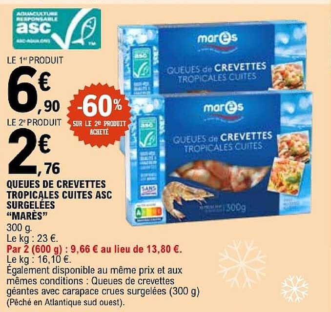 Queues de crevettes tropicales cuites ASC surgelées « Marés »