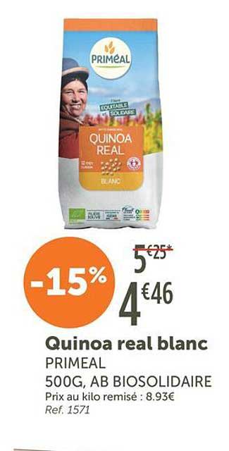 Quinoa real blanc PRIMEAL 500G, AB BIOSOLIDAIRE