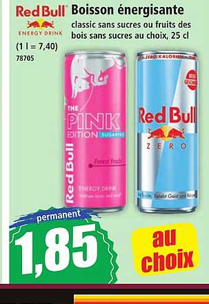 Red Bull Boisson énergisante classic sans sucres ou fruits des bois sans sucres au choix, 25 cl