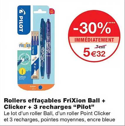 Rollers effaçables FriXion Ball + Clicker + 3 recharges “Pilot”