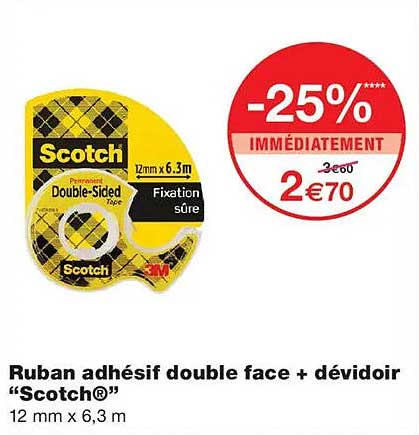 Ruban adhésif double face + dévidoir “Scotch®”