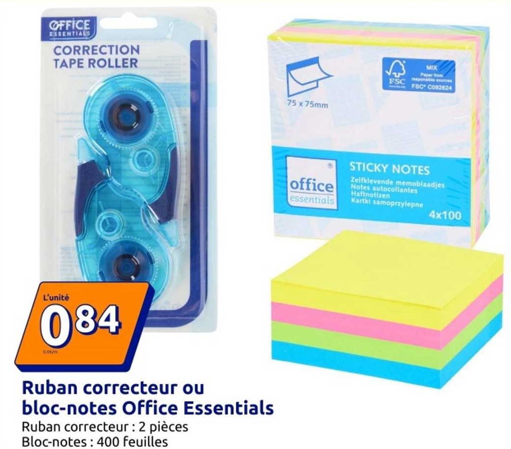 Ruban correcteur ou bloc-notes Office Essentials