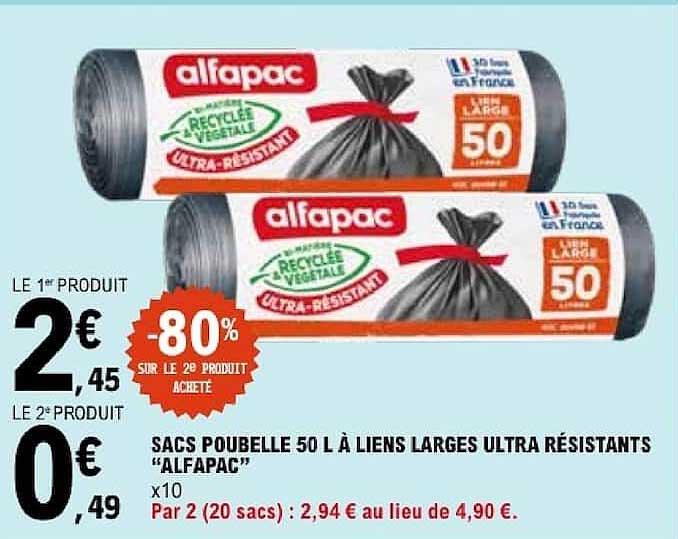 SACS POUBELLE 50 L À LIENS LARGES ULTRA RÉSISTANTS «ALFAPAC»