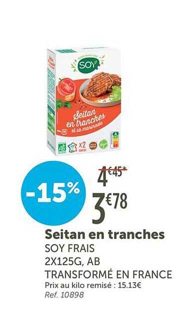 Seitan en tranches SOY FRAIS 2X125G, AB TRANSFORMÉ EN FRANCE