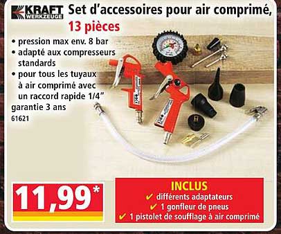 Set d’accessoires pour air comprimé, 13 pièces