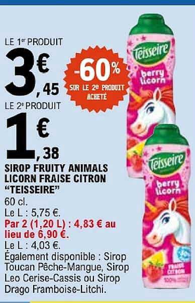 SIROP FRUITY ANIMALS LICORN FRAISE CITRON “TEISSEIRE”