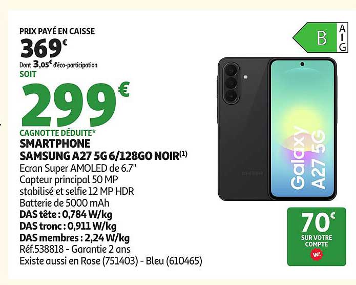 SMARTPHONE SAMSUNG A27 5G 6/128GO NOIR