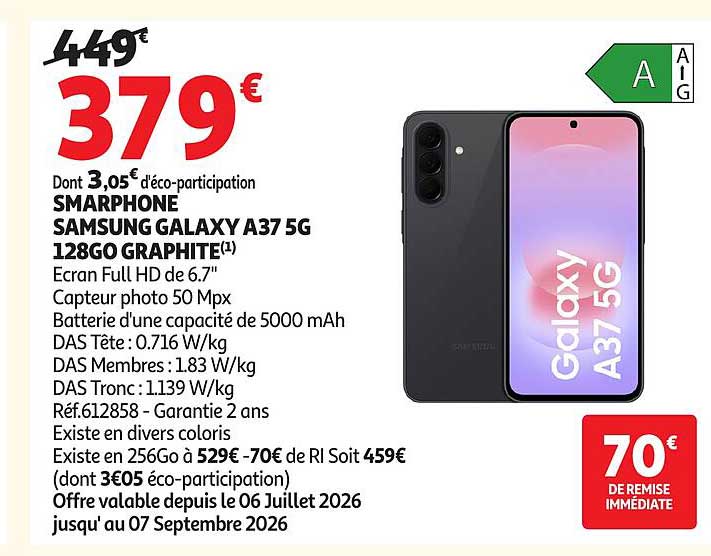 SMARTPHONE SAMSUNG GALAXY A37 5G 128GO GRAPHITE(1)