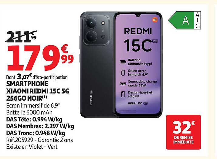 SMARTPHONE XIAOMI REDMI 15C 5G 256GO NOIR(1)