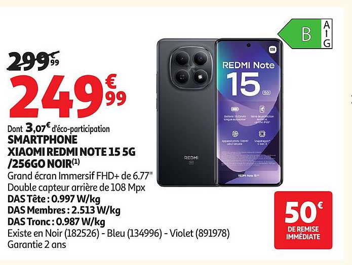 SMARTPHONE XIAOMI REDMI NOTE 15 5G /256GO NOIR(1)