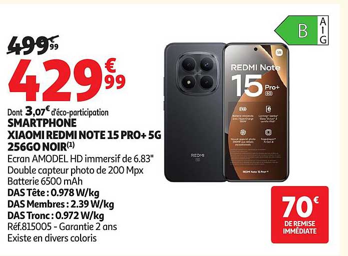 SMARTPHONE XIAOMI REDMI NOTE 15 PRO+ 5G 256GO NOIR