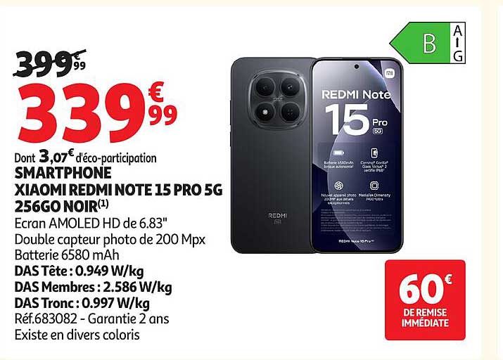 SMARTPHONE XIAOMI REDMI NOTE 15 PRO 5G 256GO NOIR(1)