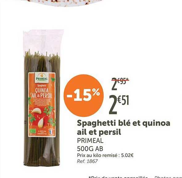 Spaghetti blé et quinoa ail et persil