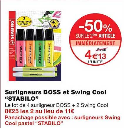 Surligneurs BOSS et Swing Cool "STABILO"