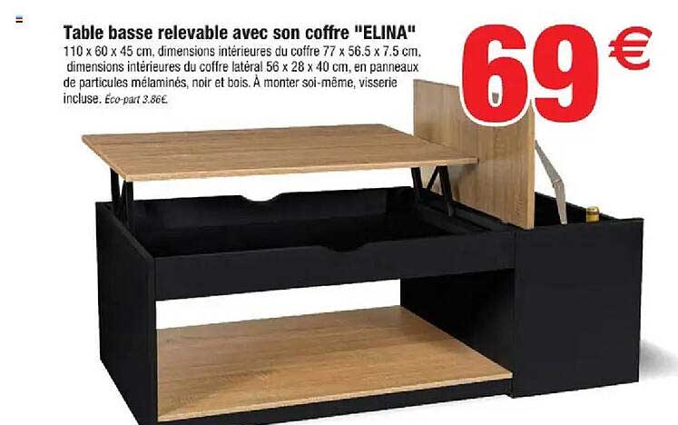 Table basse relevable avec son coffre "ELINA"