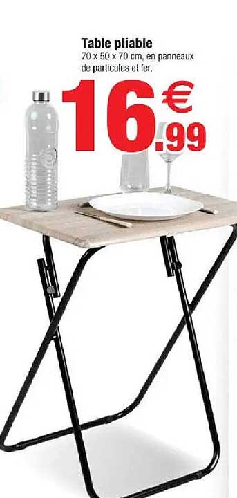 Table pliante 70 x 50 x 70 cm, en panneaux de particules et fer.