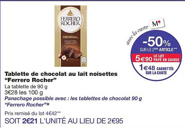 Tablette de chocolat au lait noisettes “Ferrero Rocher”