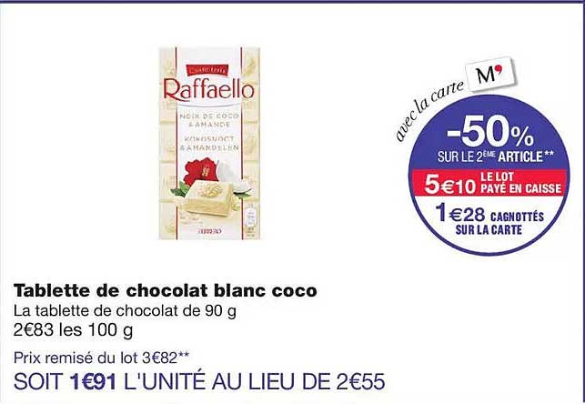 Tablette de chocolat blanc coco