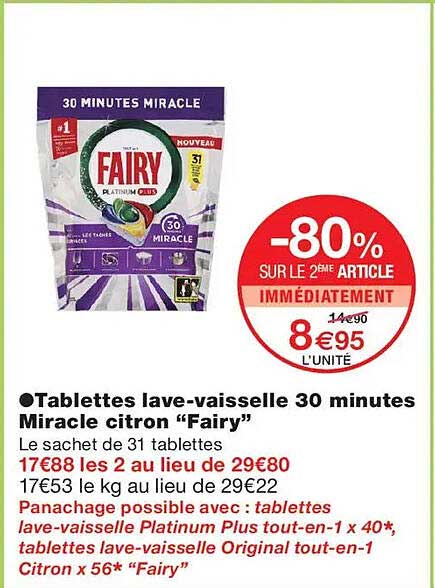 Tablettes lave-vaisselle 30 minutes Miracle citron “Fairy”