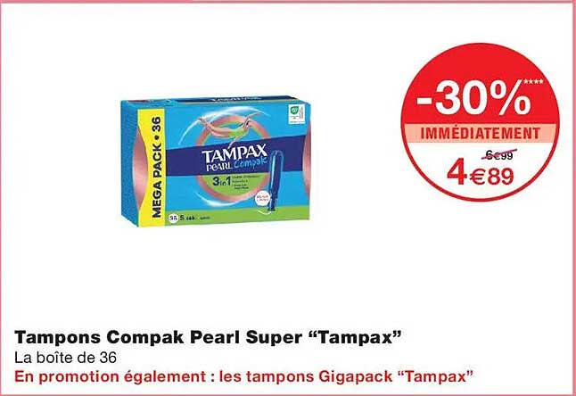 Tampons Compak Pearl Super “Tampax”