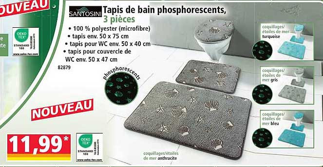 Tapis de bain phosphorescents, 3 pièces
