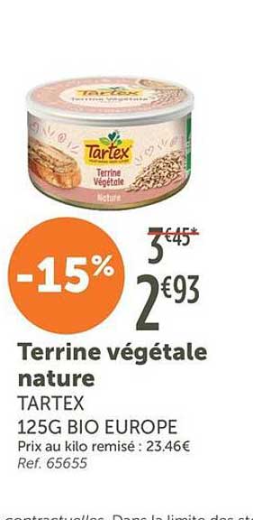 Terrine végétale nature TARTEX 125G BIO EUROPE