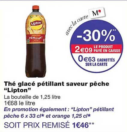 Thé glacé pétillant saveur pêche “Lipton”