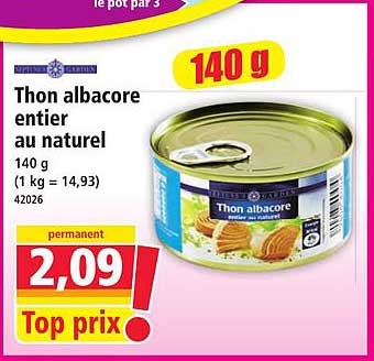 Thon albacore entier au naturel