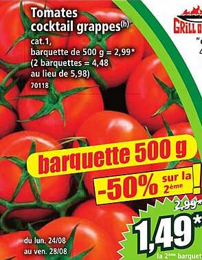 Tomates cocktail grappes (h) cat. 1 barquette de 500 g