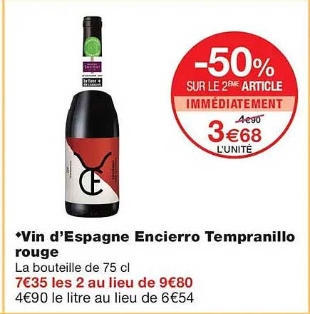 Vin d’Espagne Encierro Tempranillo rouge