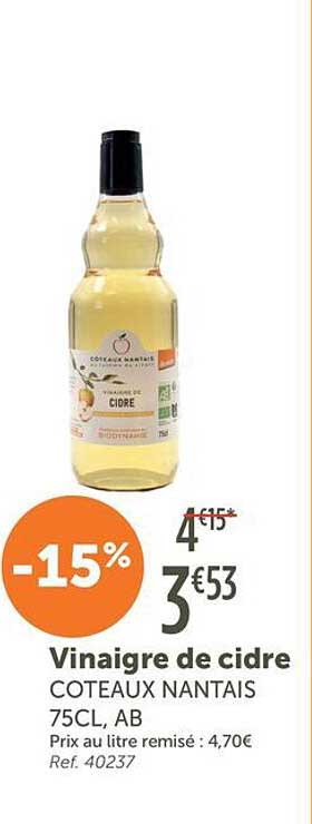 Vinaigre de cidre COTEAUX NANTAIS 75CL, AB