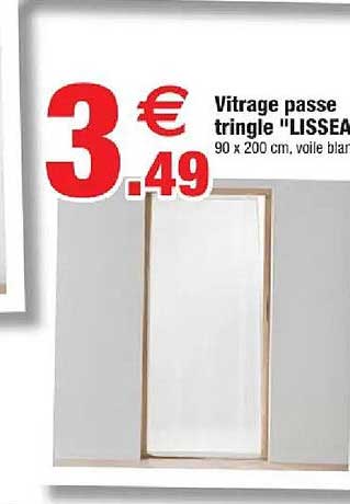 Vitrage passe tringle "LISSEA" 90 x 200 cm, voile blanc