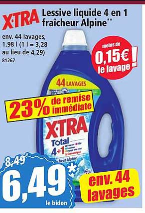 XTRA Lessive liquide 4 en 1 fraîcheur Alpine**