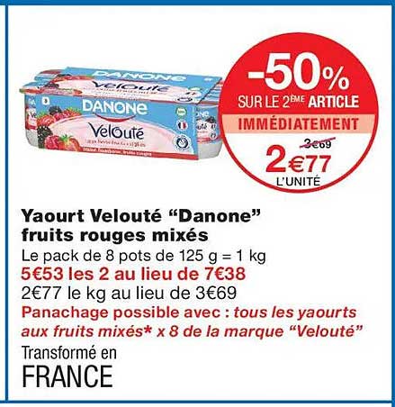 Yaourt Velouté “Danone” fruits rouges mixés