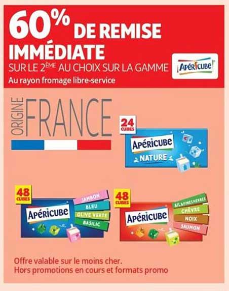 60% DE REMISE IMMEDIATE SUR LE 2ÈME AU CHOIX SUR LA GAMME APRÉCUBE