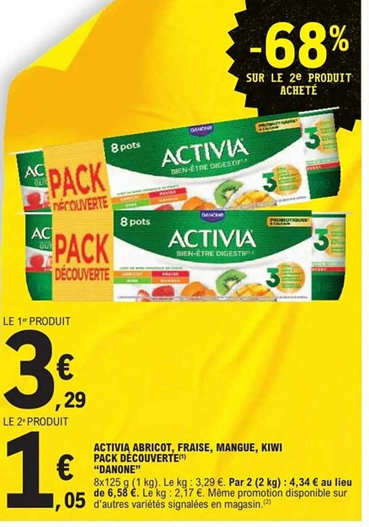 Activia abricot, fraise, mangue, kiwi Pack Découverte