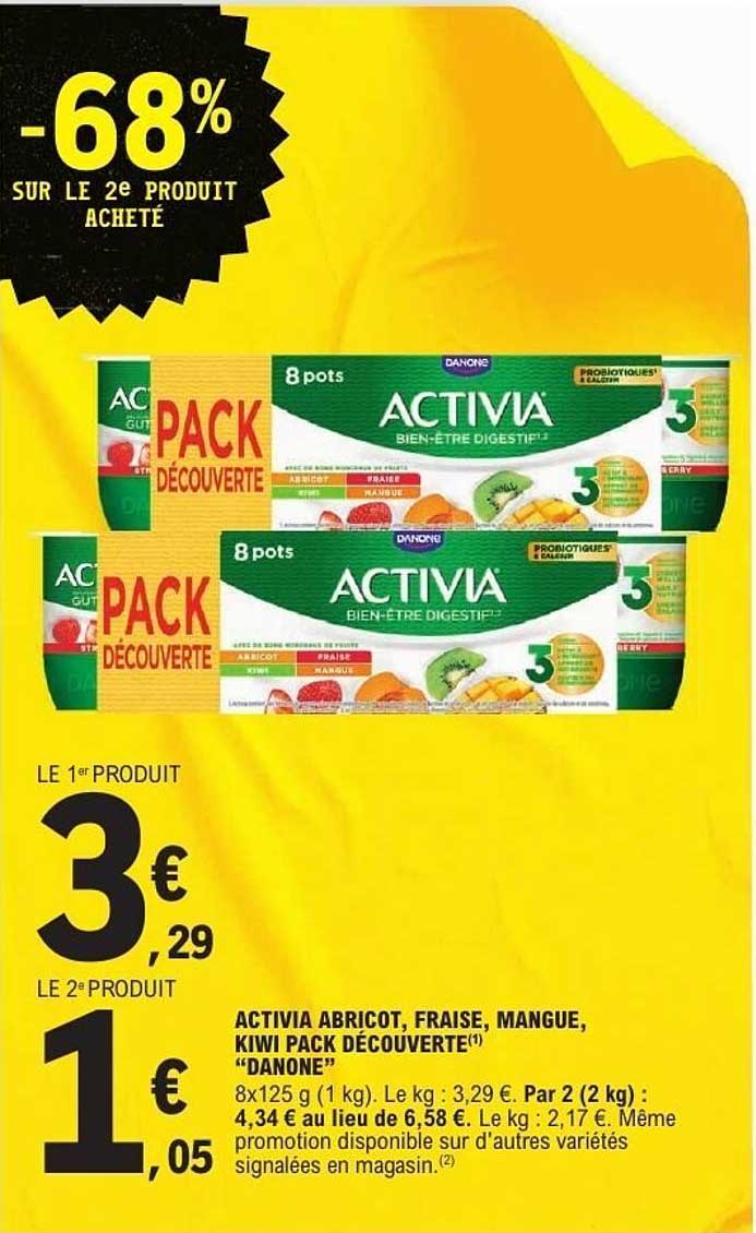 ACTIVIA ABRICOT, FRAISE, MANGUE, KIWI PACK DÉCOUVERTE