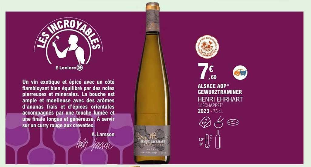 ALSACE AOP* GEWURZTRAMINER HENRI EHRHART "L'ÉCHAPPÉE" 2023 - 75 cl